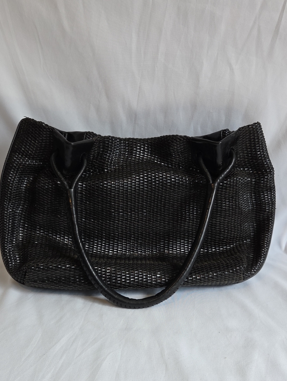 Vintage Monsac Black Leather Woven Shoulder Bag